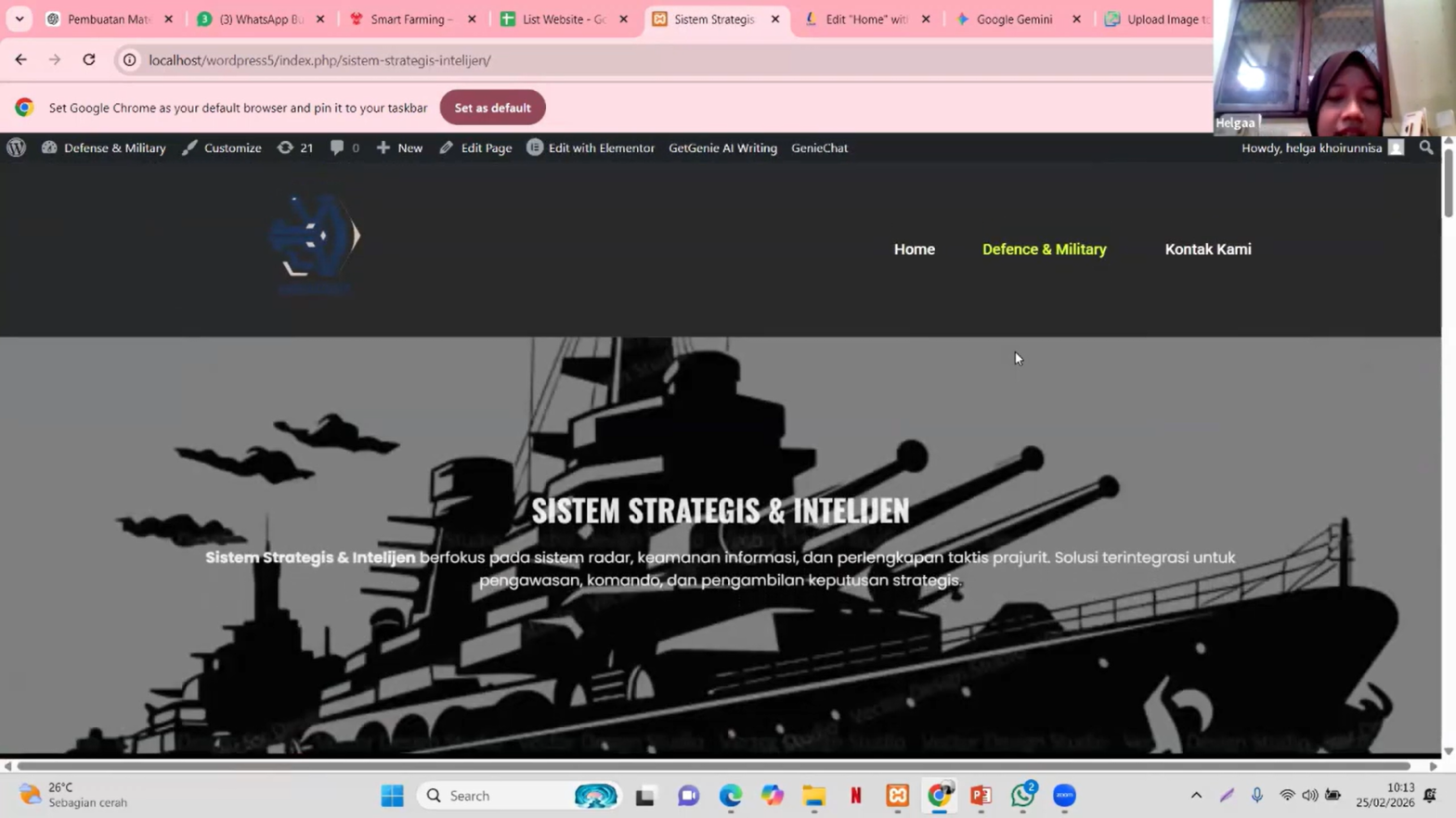 Workshop MM – Estetika dengan Themes & Customizer dan Progress Website Defence & Military